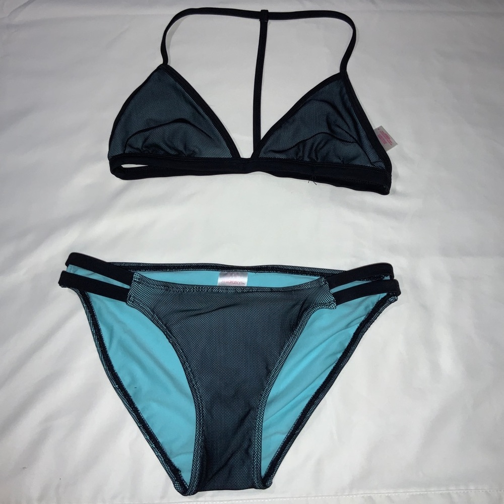 Xhilaration S blue/black with mesh bikini set